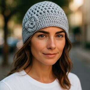 Fratelli Talli Firenze Italy Alpaca Knit Cloche Hat 3D Crochet Flower Beanie